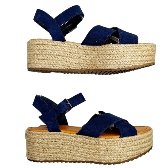 American Eagle Outfitters Shoes - American Eagle Women's Size 9 Espadrille Sandal Platform Strappy Navy Suede EUC